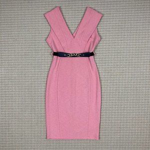 Papaya Pink Fitted Dress with Belt Small